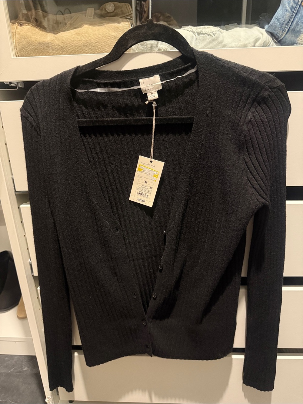 Target Black Ribbed V‑Neck Button‑Front Cardigan